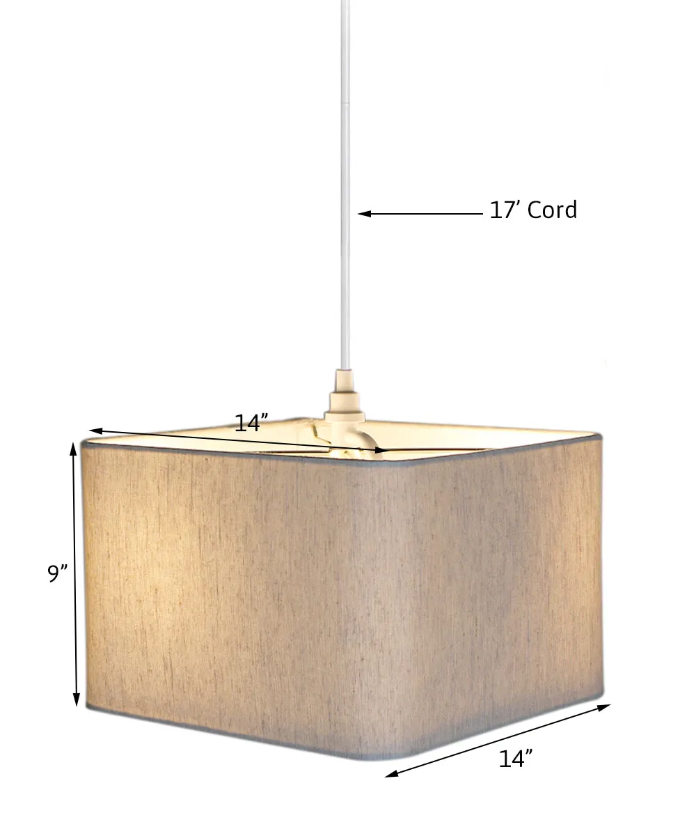 1 Light Swag Plug-In Pendant 14"w Rounded Corner Square Oatmeal Drum Shade, White Cord