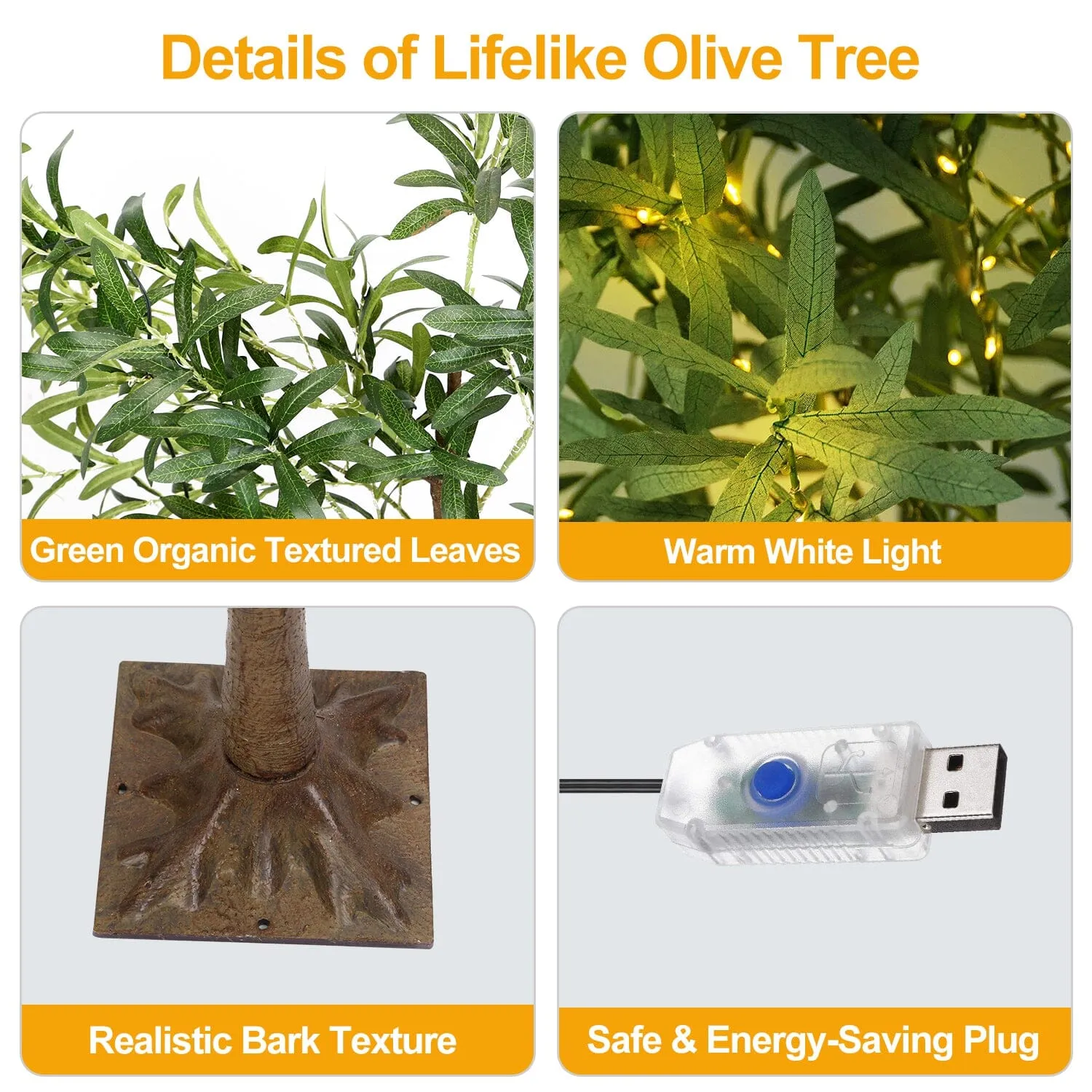 180-Pieces LED Beads Lighted Olive Tree with Warm Light with Remote 8 Lighting Modes 10 Adjustable Brightness