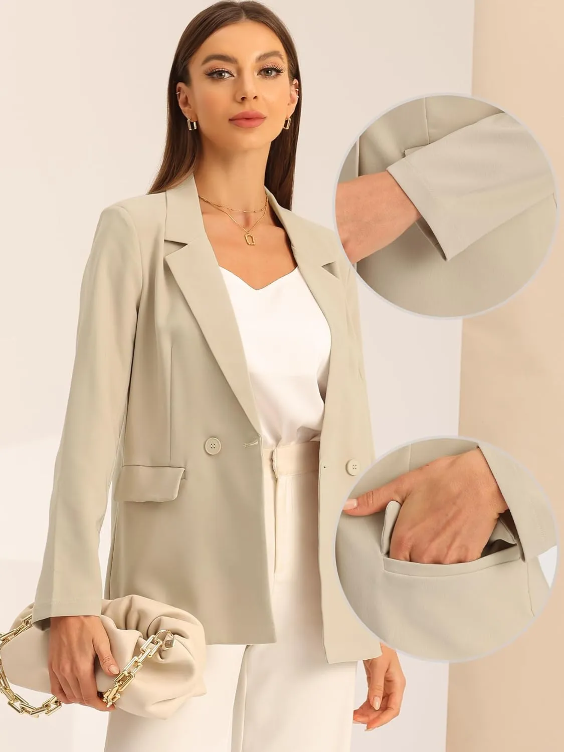 Allegra K Double Breasted Work Office Blazer for Women Long Sleeve Blazers Suit Jacket with Pocket Fall Fashion