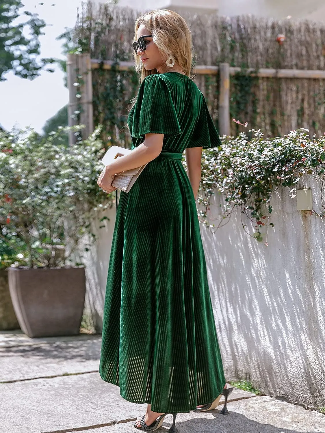 BerryGo Women's Velvet V Neck Wrap Semi Formal Dress Cocktail Party Maxi Dress for Wedding Guest