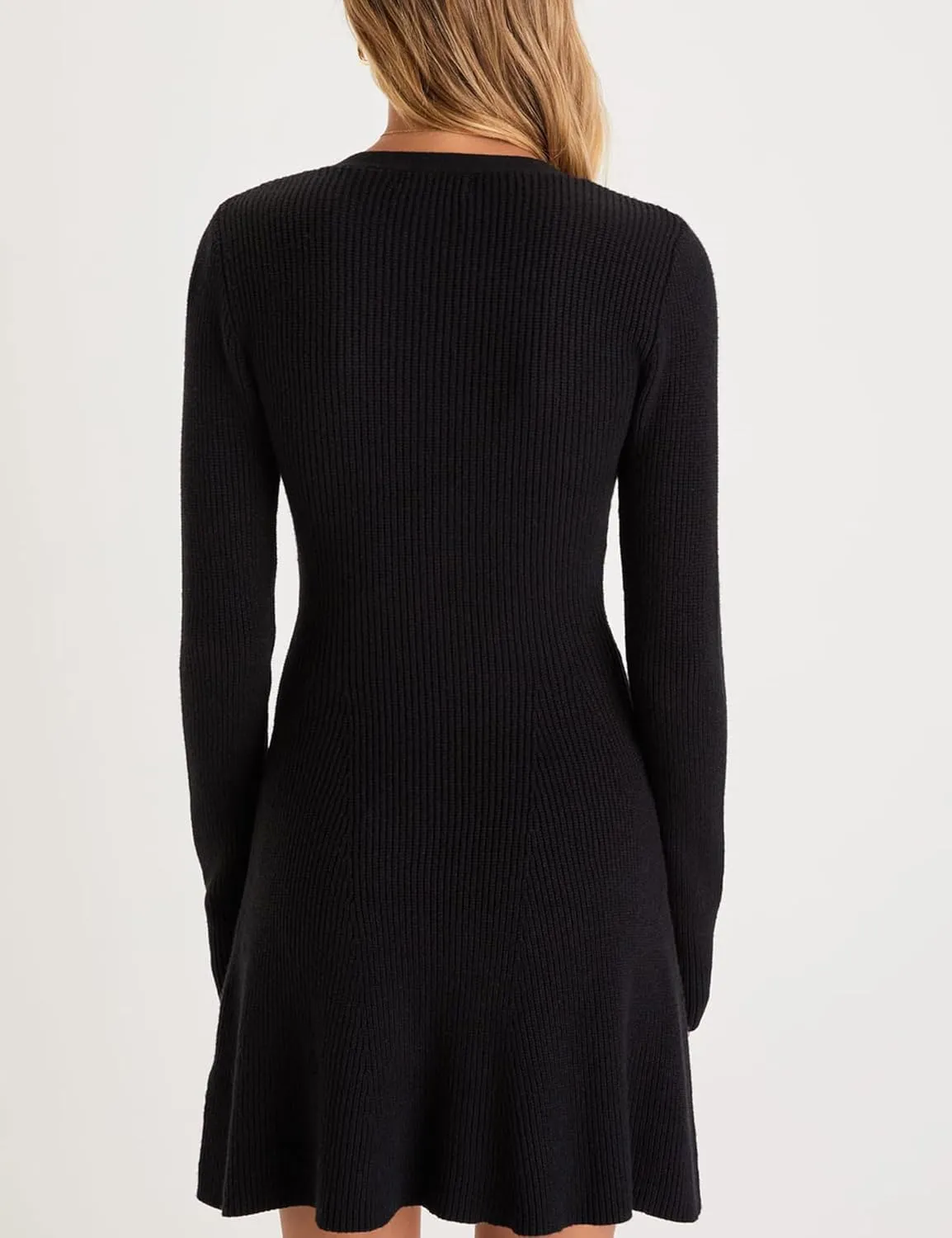 Bozanly Women's Elegant Deep V Neck Long Sleeve Button Front Ribbed Knit Mini Dress Sexy Sweater Dresses
