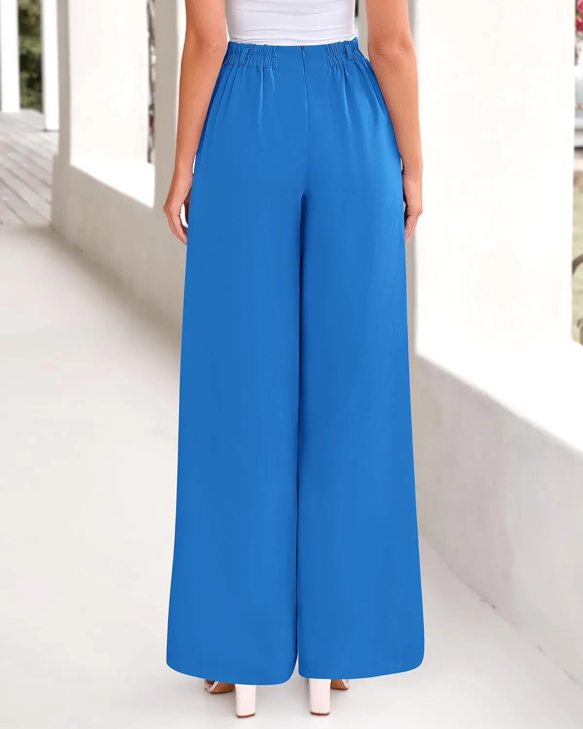 BTFBM Women's Elegant Flowy Dress Pants Front Pleated High Waisted Casual Wide Leg Loose Palazzo Trousers with Pockets