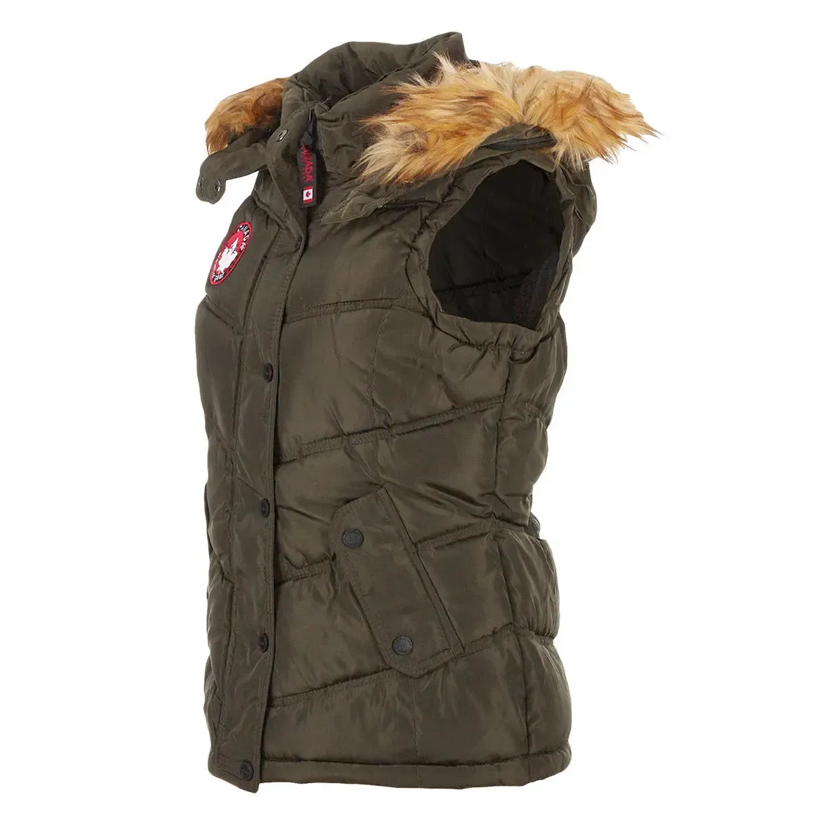 Canada Weather Gear Women's Puffer Vest with Faux Fur Trim Hood