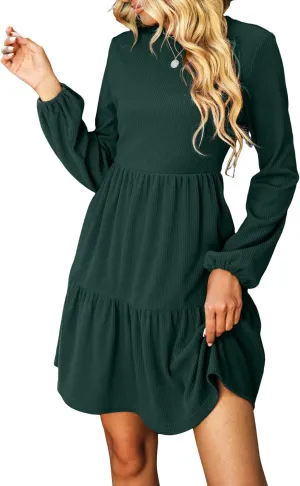 CUPSHE Women's Knitted Dresses Casual Long Sleeve Crew Neck Flowy Tiered