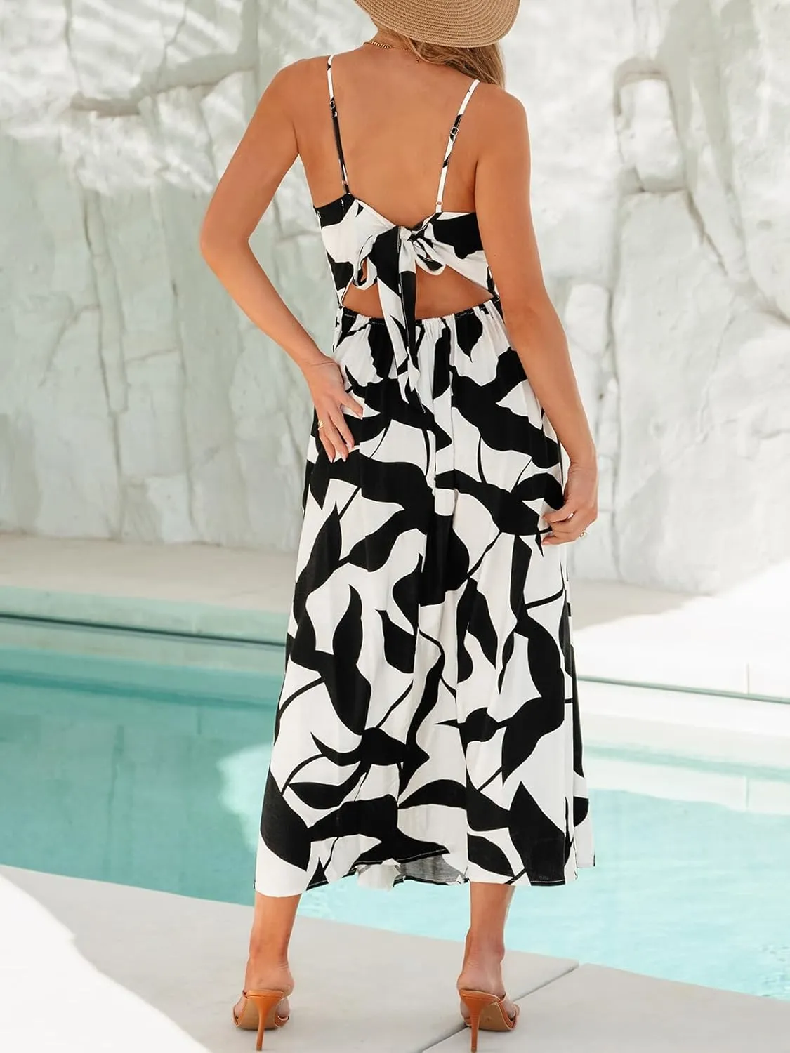CUPSHE Women's Maxi Dress Floral Print Twisted V Neck Sleeveless Long Dress Summer Casual Dress