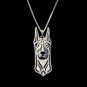 Dog Pendant Necklace - Doberman Ears Up