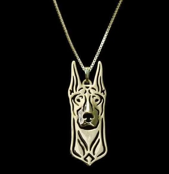 Dog Pendant Necklace - Doberman Ears Up