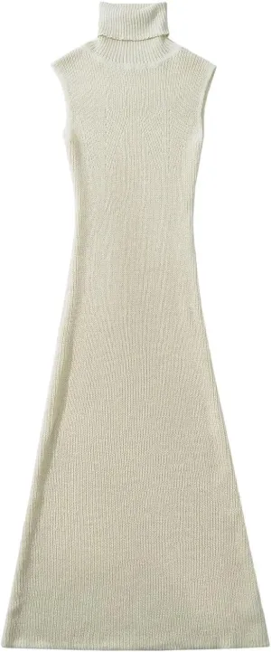 efvandoloe Autumn Winter Turtleneck Knitted Sweater Dress Women Sleevless Midi Dresses