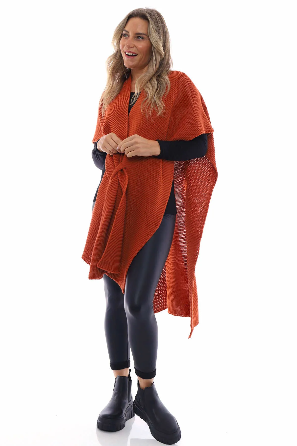 Eilidh-Rose Knitted Cape Burnt Orange