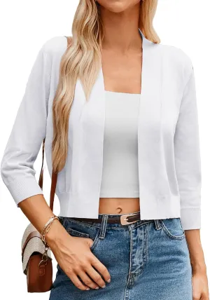 GRACE KARIN Women's 3/4 Sleeve Cardigan Knit Sweaters Cropped Open Front Shrug Bolero