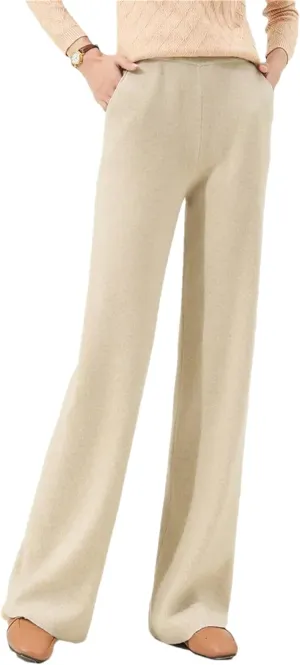 Hndudnff Women Wool Rib Knit Wide Leg Pants Winter Loose Thick Soft Merino Wool Long Trousers