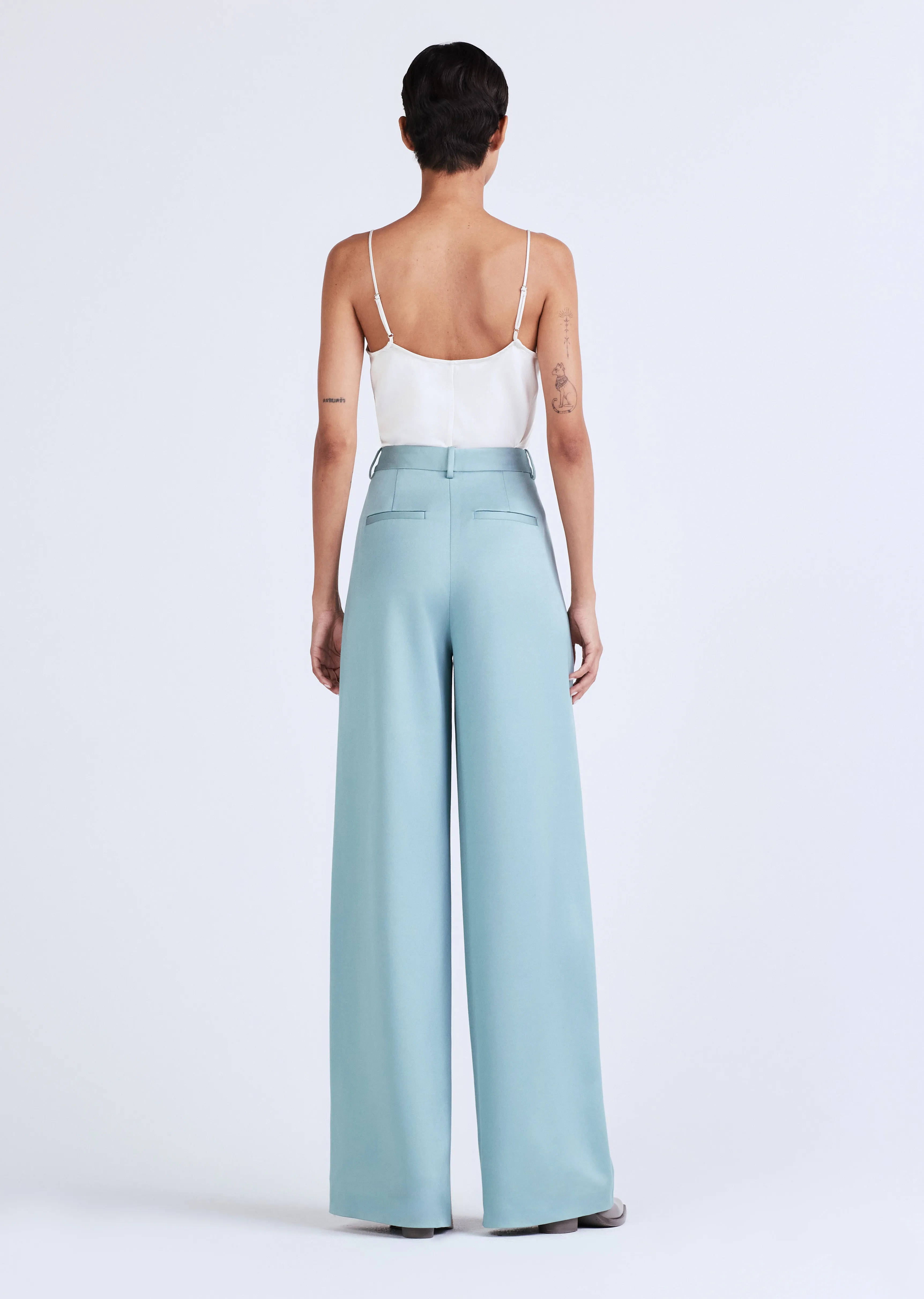 Joetta Wide Leg Pleat Front Trouser - Dusty Teal