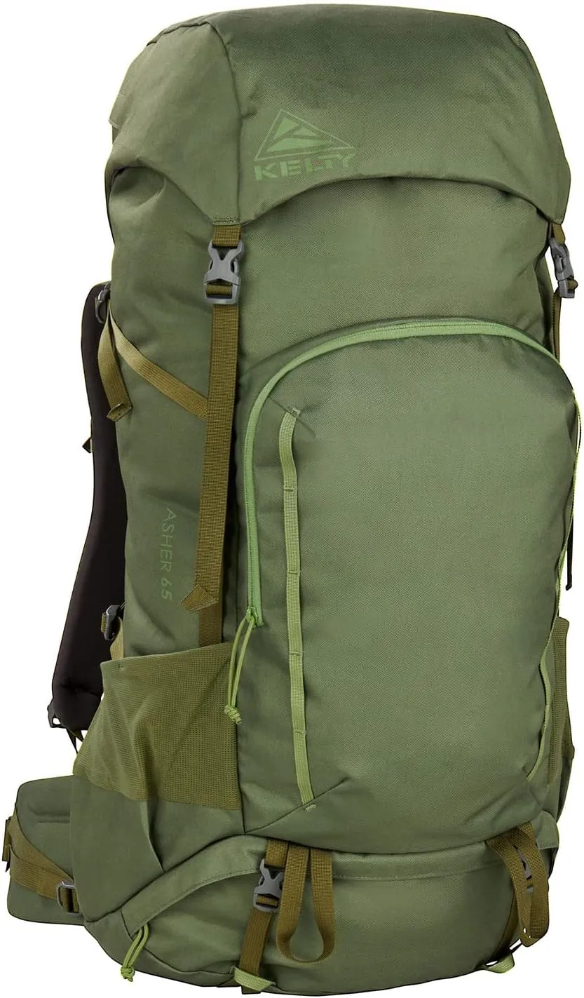 Kelty Asher Day Hiking Pack, 18-85 Liter Capacity, Hiking, Backpacking, Travel Pack, Internal Frame 2023 Model (65L Winter Moss)