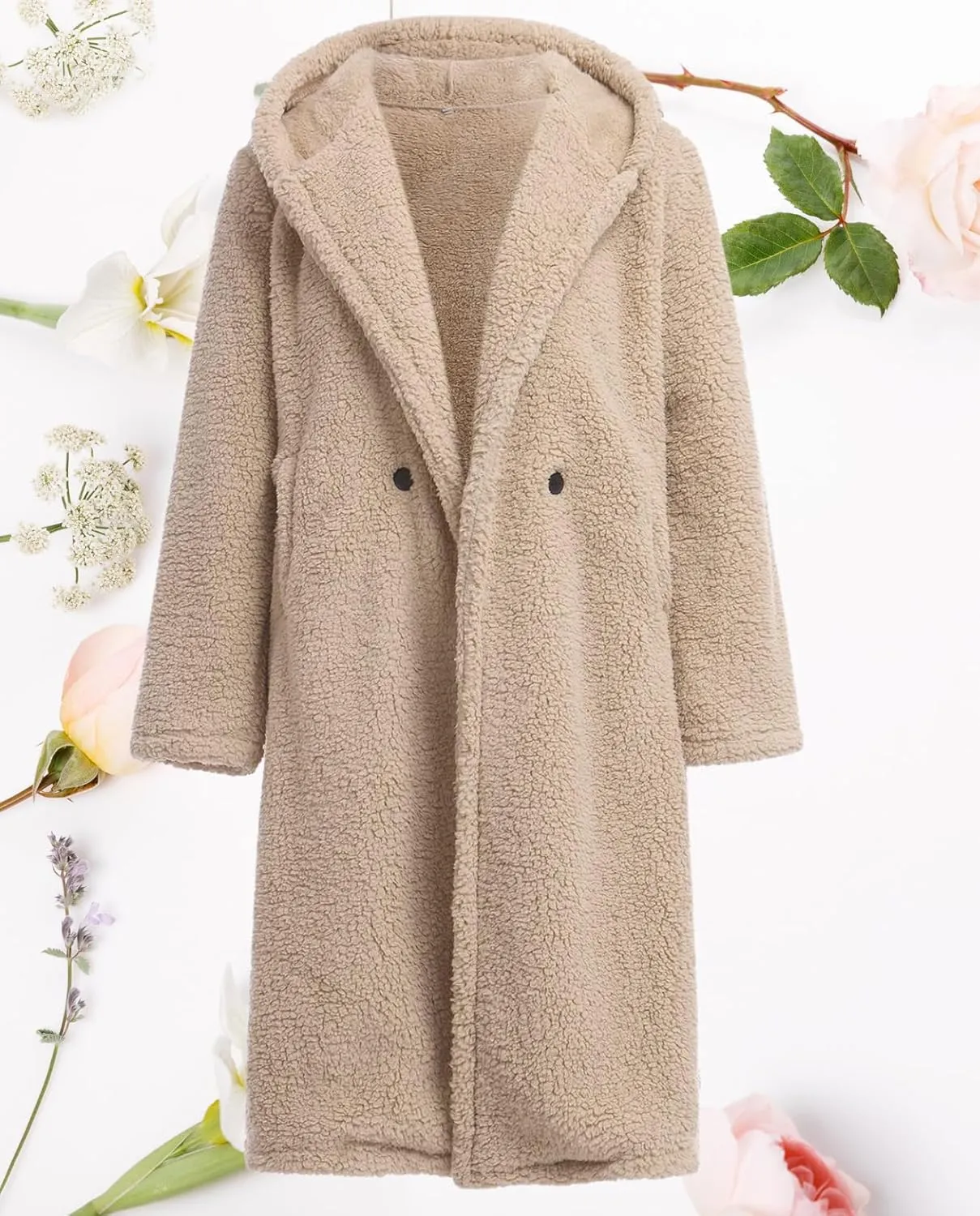 Ladies Cozy Winter Teddy Bear Long Coats for Women 2024 Fashion Oversized Jacket Fuzzy Fleece Faux Fur Sherpa