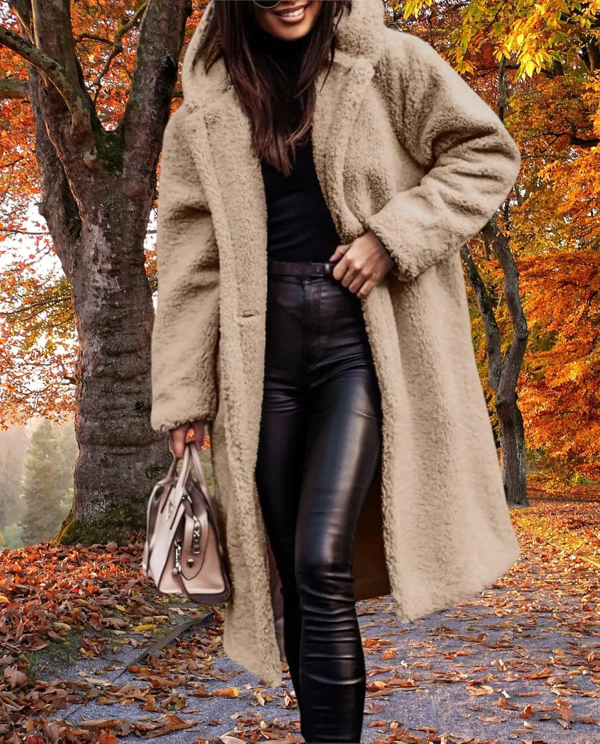 Ladies Cozy Winter Teddy Bear Long Coats for Women 2024 Fashion Oversized Jacket Fuzzy Fleece Faux Fur Sherpa