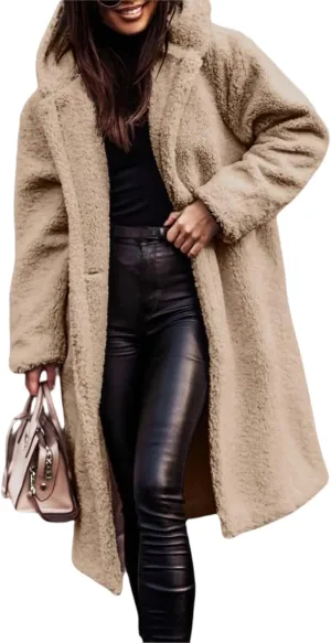 Ladies Cozy Winter Teddy Bear Long Coats for Women 2024 Fashion Oversized Jacket Fuzzy Fleece Faux Fur Sherpa