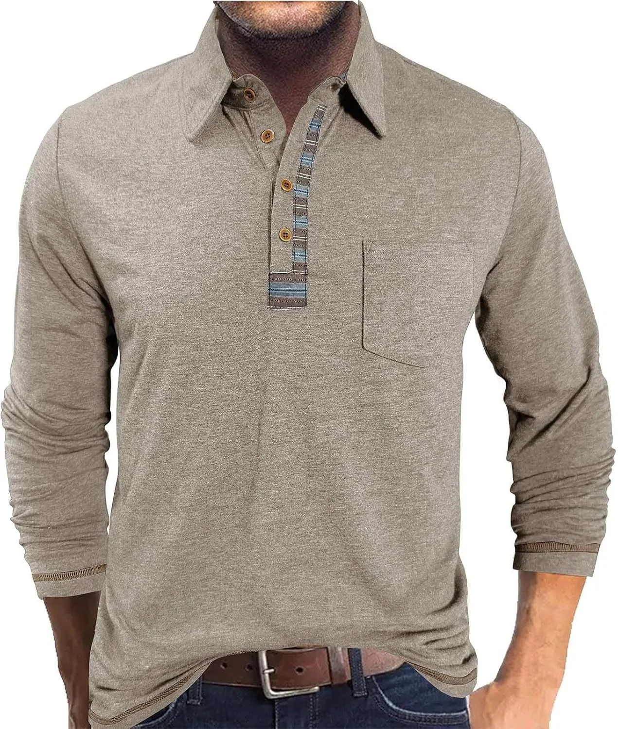 Long Sleeve Polo Shirts for Men Button Up Cotton Casual Golf Polos Shirt with Pocket Camiseta Manga Larga para Hombre