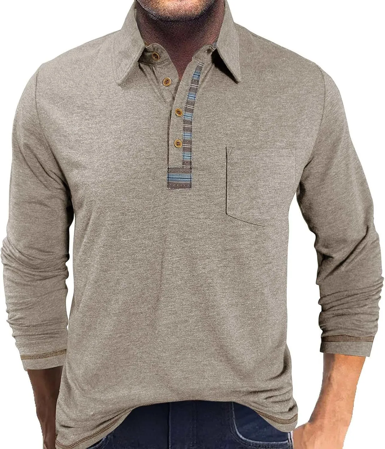 Long Sleeve Polo Shirts for Men Button Up Cotton Casual Golf Polos Shirt with Pocket Camiseta Manga Larga para Hombre
