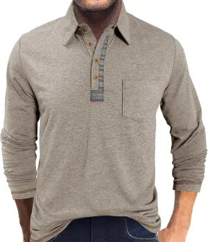 Long Sleeve Polo Shirts for Men Button Up Cotton Casual Golf Polos Shirt with Pocket Camiseta Manga Larga para Hombre