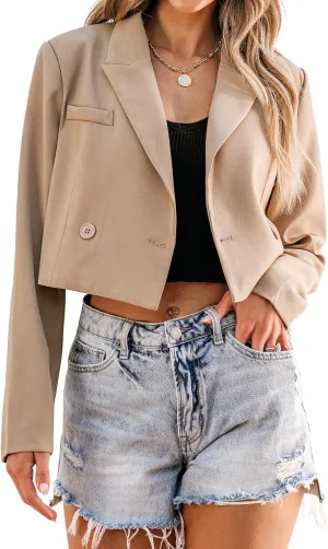 luvamia Cropped Blazers for Women Business Casual Open Front Long Sleeve Suit Jacket Trendy Oversized Work Office Blazer