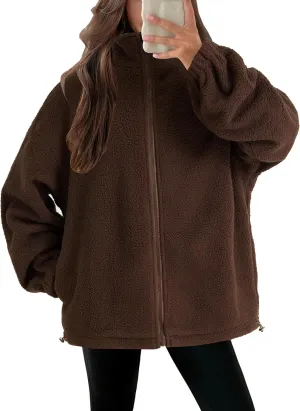 LYANER Women's Full Zip Fleece Lapel Long Sleeve Fuzzy Sherpa Jacket Warm Teddy Coat with Pockets