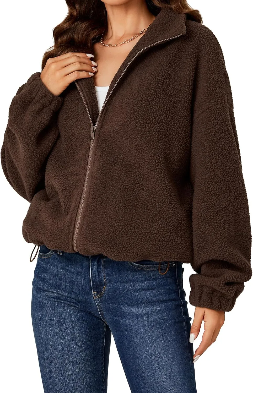 LYANER Women's Full Zip Fleece Lapel Long Sleeve Fuzzy Sherpa Jacket Warm Teddy Coat with Pockets