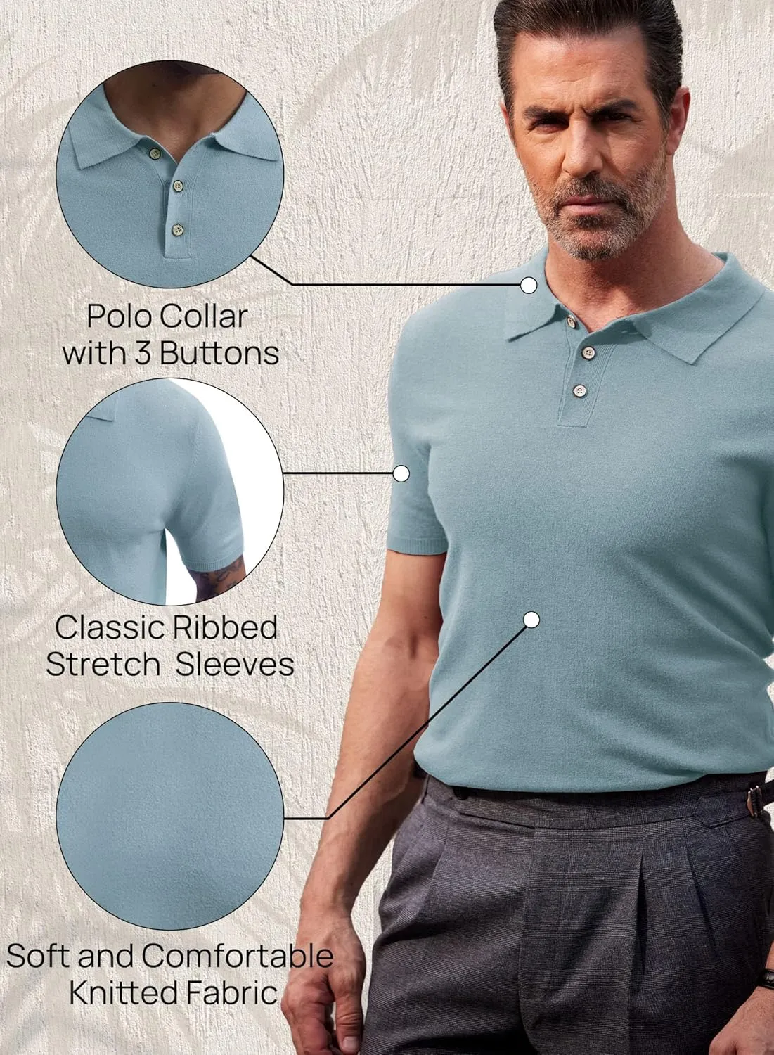 Mainfini Mens Knit Button Polo Shirts Vintage 70s Golf Shirt Casual Beach Vacation Outfit