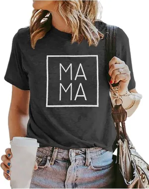 Mama Letters Print T-Shirt Women Short Sleeve Casual Graphic Tees Tops Mother's Day Shirts Gift