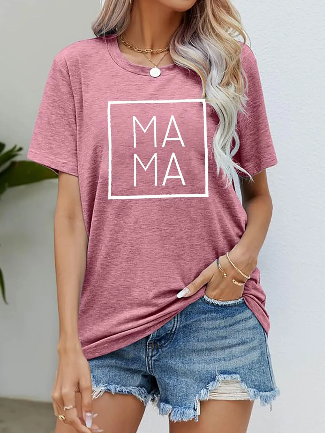 Mama Letters Print T-Shirt Women Short Sleeve Casual Graphic Tees Tops Mother's Day Shirts Gift