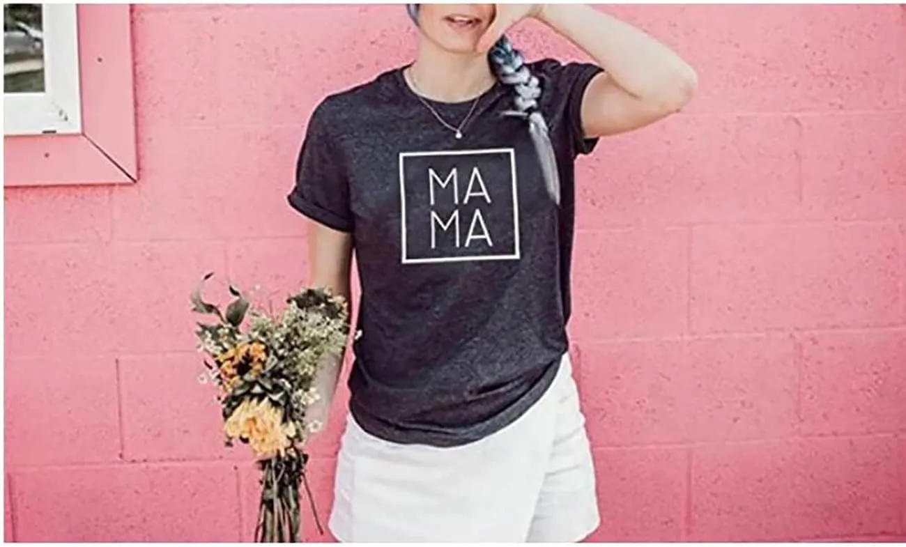 Mama Letters Print T-Shirt Women Short Sleeve Casual Graphic Tees Tops Mother's Day Shirts Gift