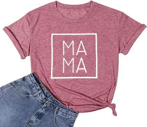 Mama Letters Print T-Shirt Women Short Sleeve Casual Graphic Tees Tops Mother's Day Shirts Gift
