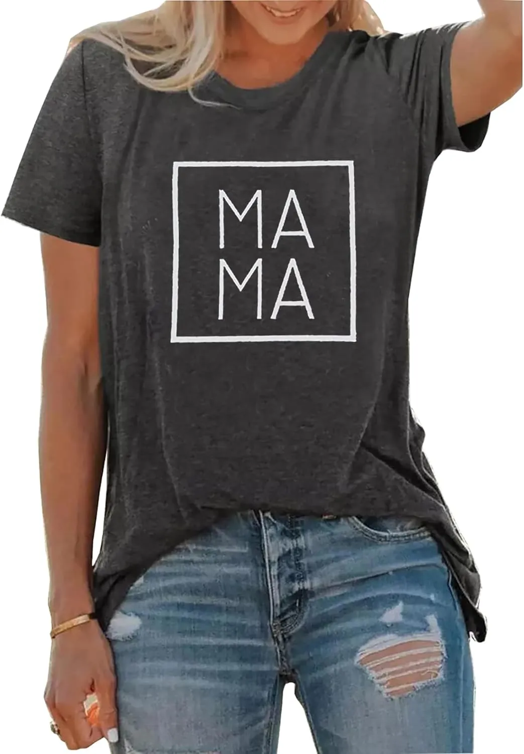 Mama Letters Print T-Shirt Women Short Sleeve Casual Graphic Tees Tops Mother's Day Shirts Gift