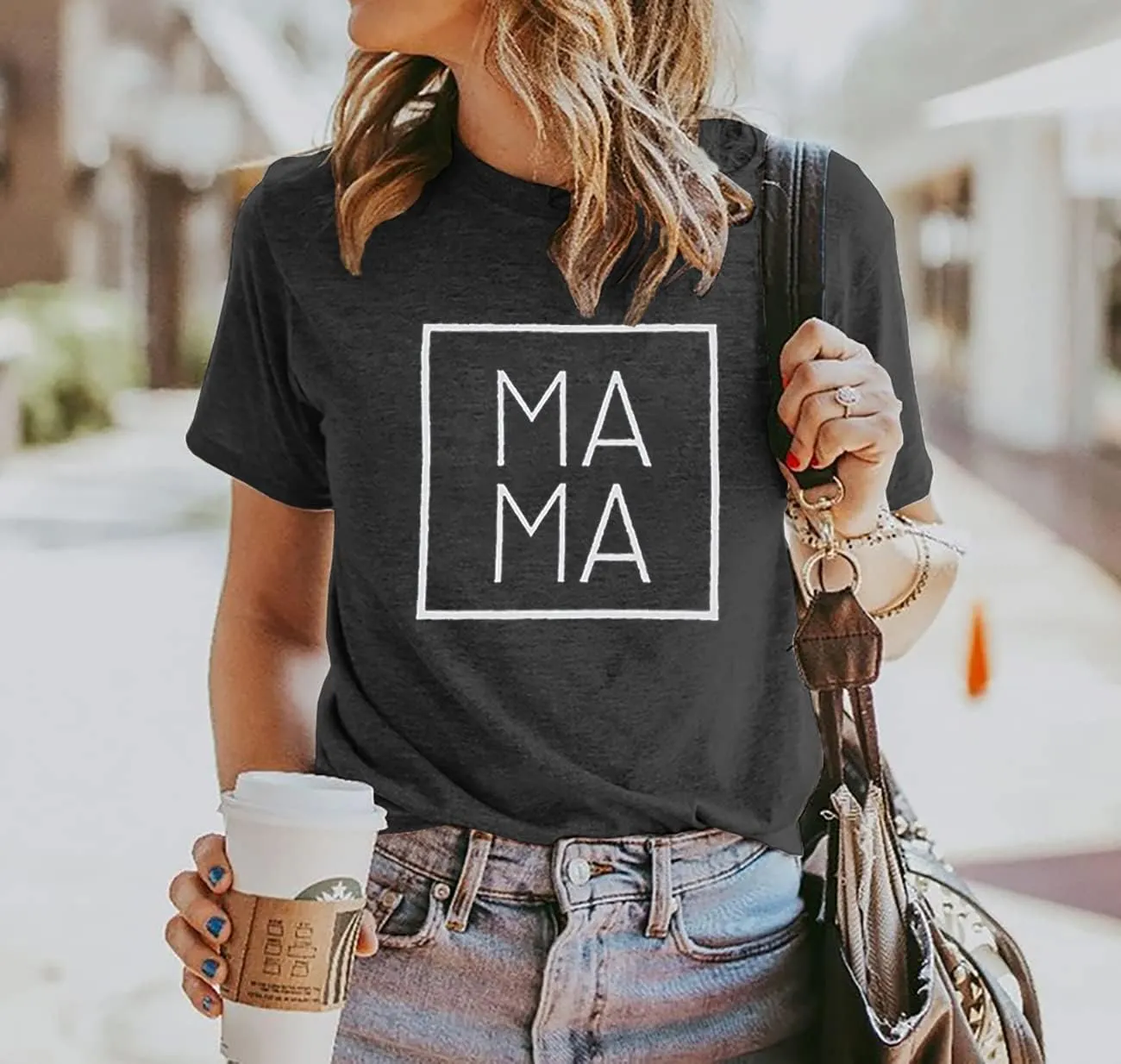 Mama Letters Print T-Shirt Women Short Sleeve Casual Graphic Tees Tops Mother's Day Shirts Gift