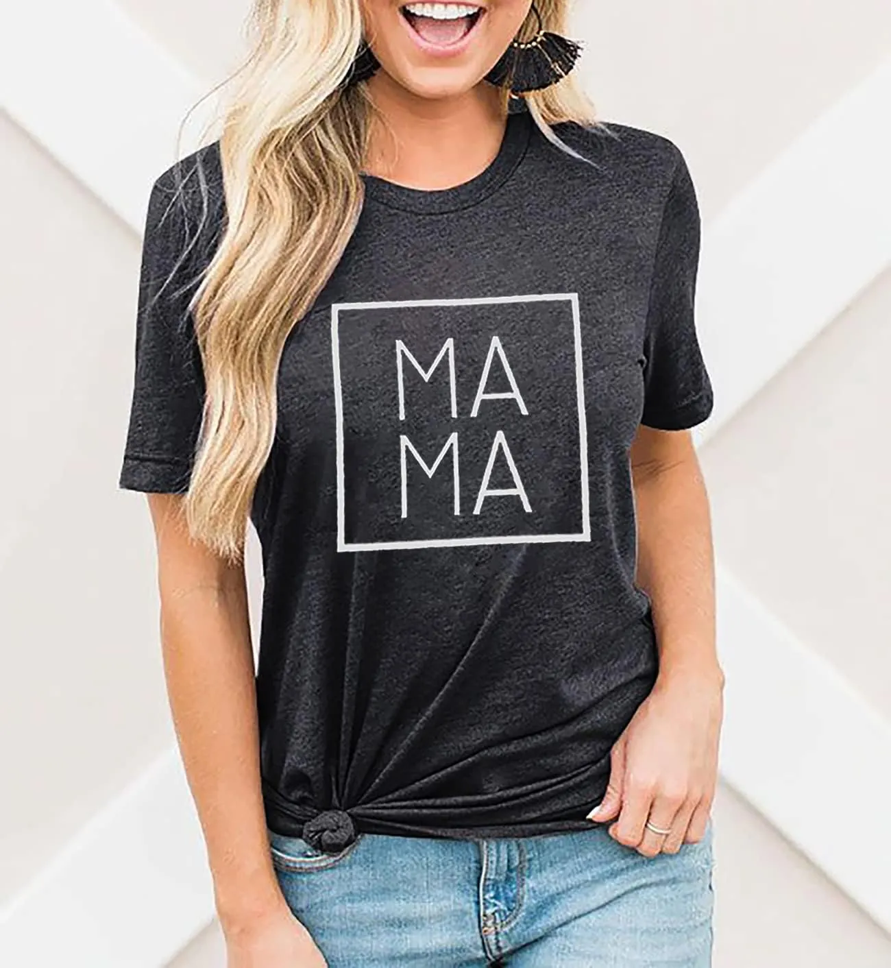 Mama Letters Print T-Shirt Women Short Sleeve Casual Graphic Tees Tops Mother's Day Shirts Gift