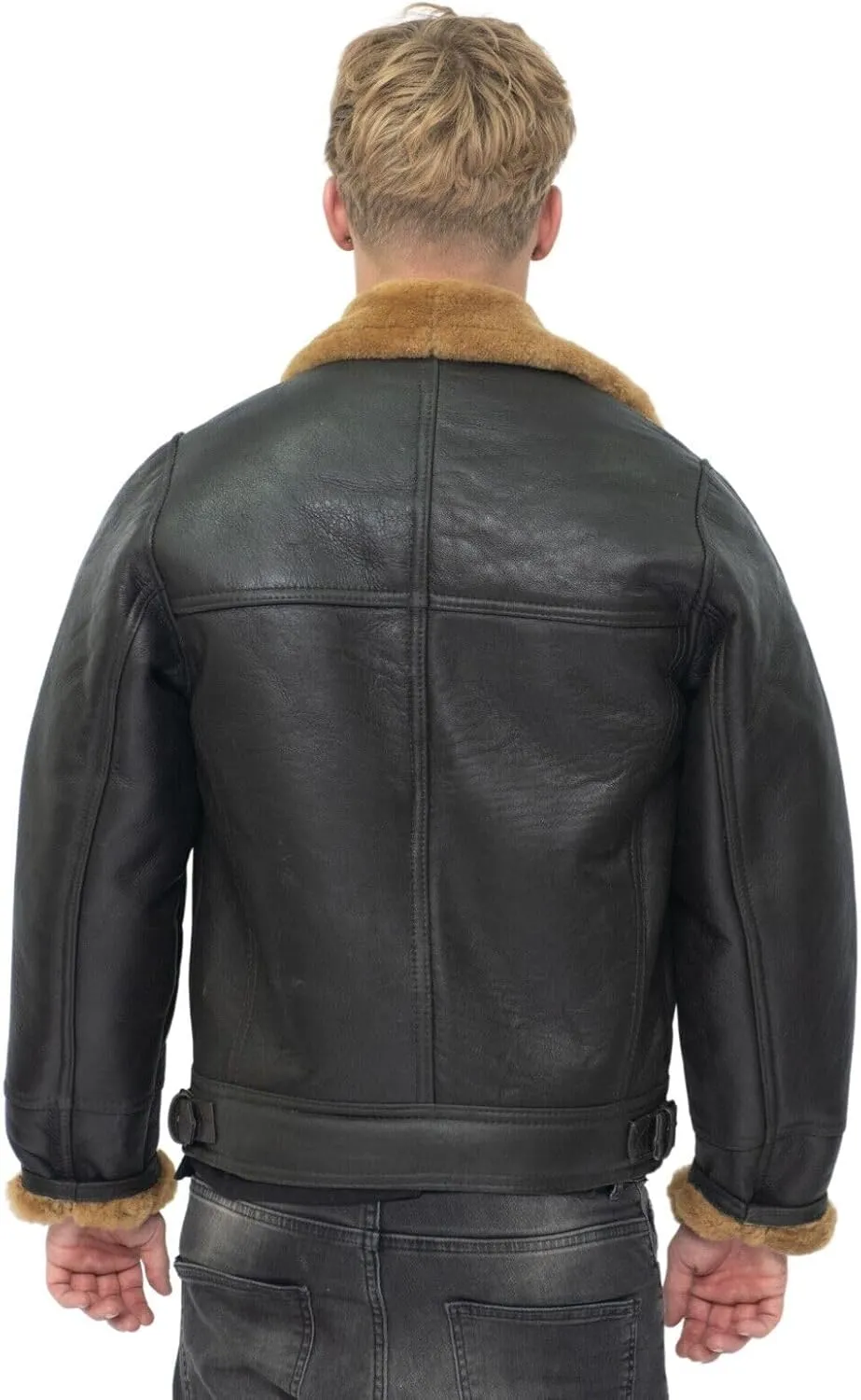 Mens Aviator B3 Flying Cross Zip Shearling Leather Bomber Pilot Jacket
