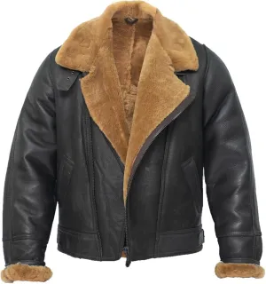 Mens Aviator B3 Flying Cross Zip Shearling Leather Bomber Pilot Jacket