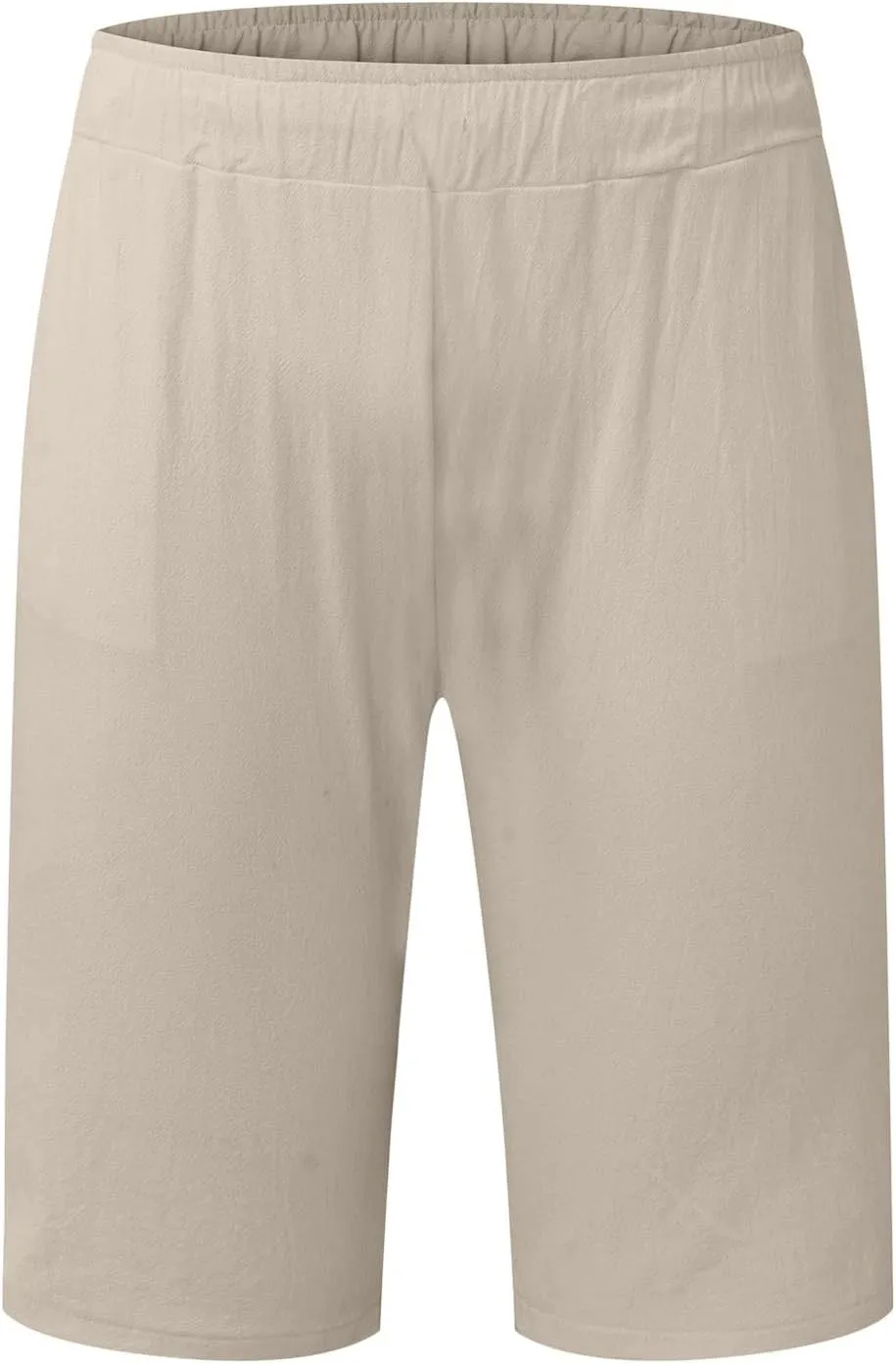 Mens Cotton Linen Shorts Casual Elastic Waist Lightweight Vacation Summer Beach Shorts with Pockets