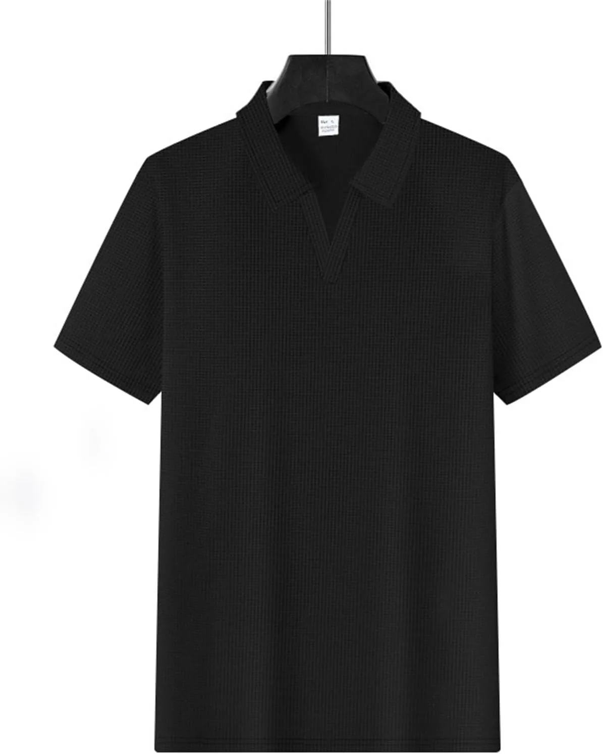 Mens Mulscle Polo Shirts V Neck Casual Slim Fit Stretch Short Sleeve T Shirt Solid Textured Golf Work Summer Tops