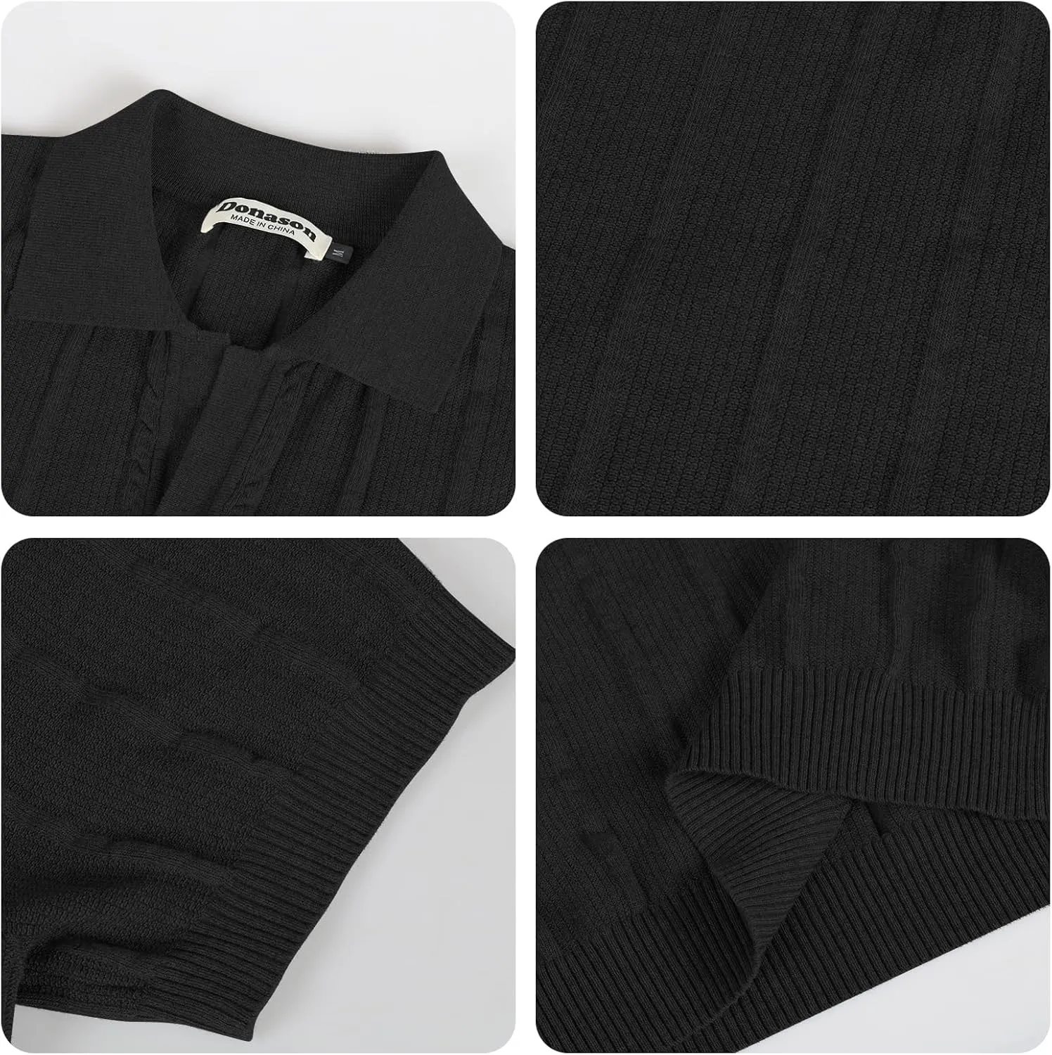 Men's Performance Short Sleeve V Collar Knit Polo Shirt Lightweight Casual Golf Shirts Collared T Shirt