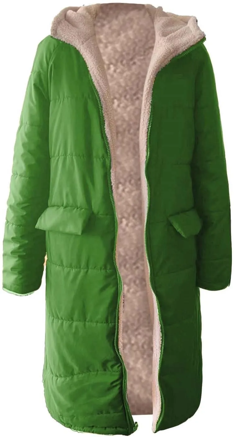 Muyise Womens Sherpa Fleece Coat Winter Warm Oversized Shearling Thicken Puffer Long Coats Jackets Outerwear with Pockets