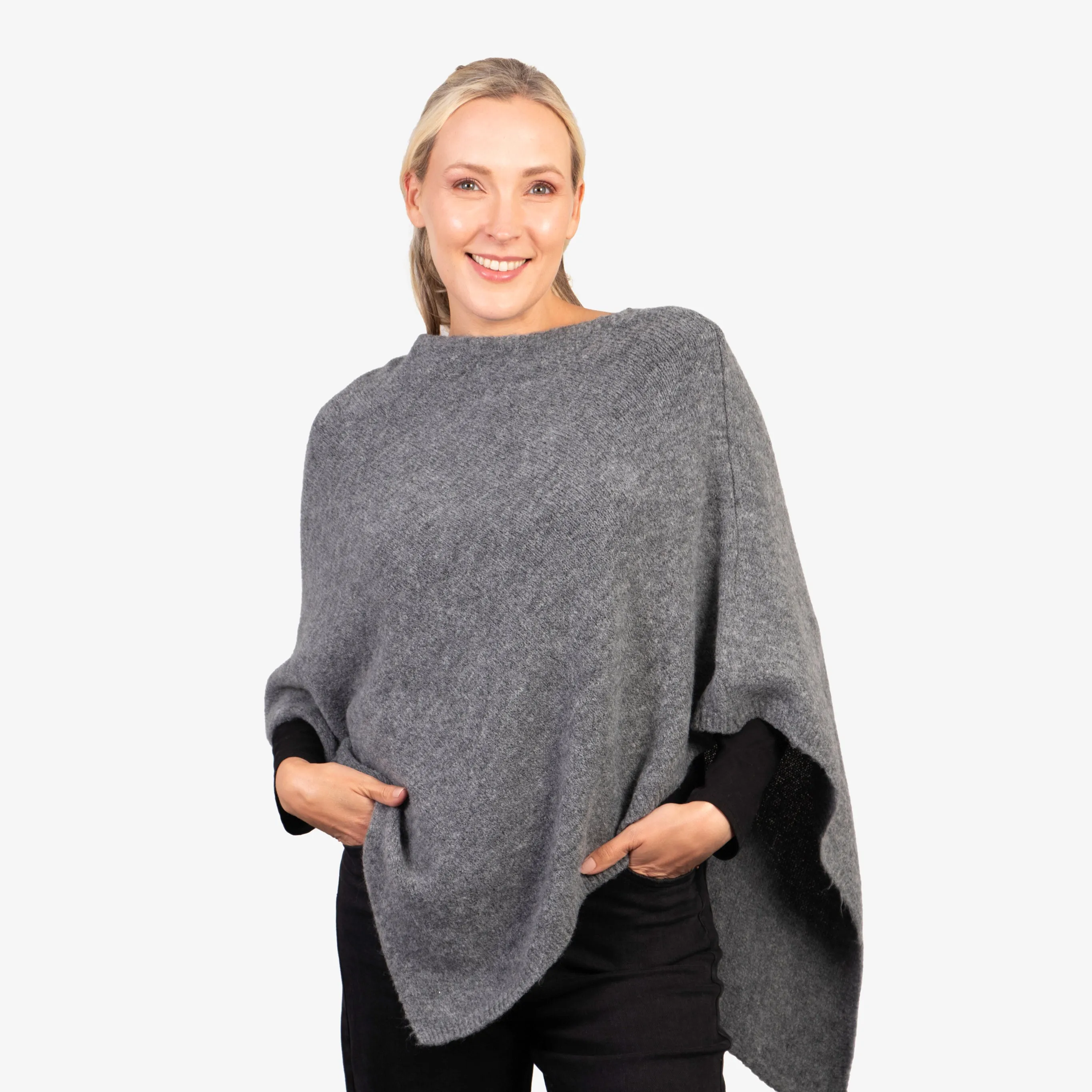 Nina Knitted Poncho - Grey