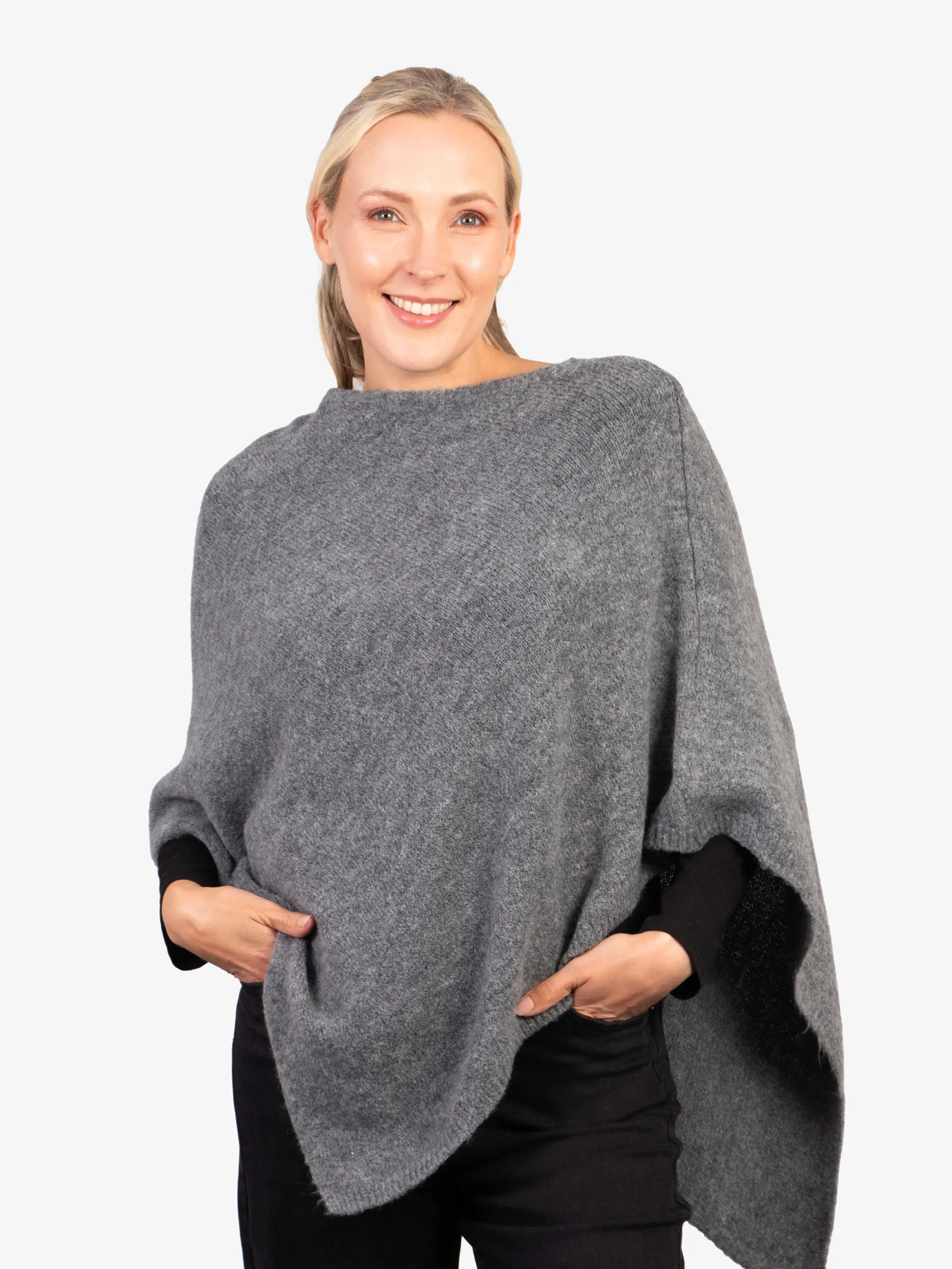Nina Knitted Poncho - Grey