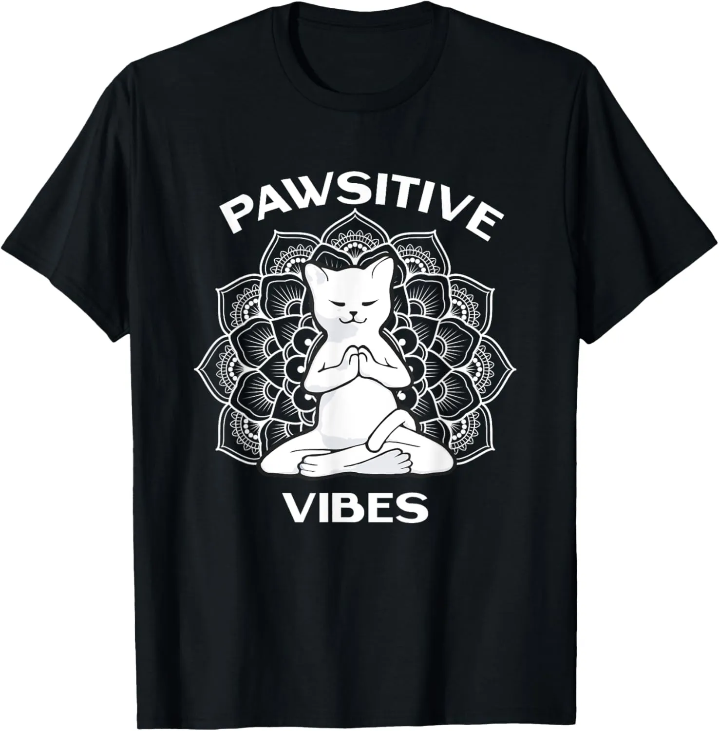 Pawsitive Vibes Positivity Meditation Lotus Mandala Yoga Cat T-Shirt