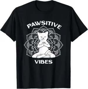 Pawsitive Vibes Positivity Meditation Lotus Mandala Yoga Cat T-Shirt