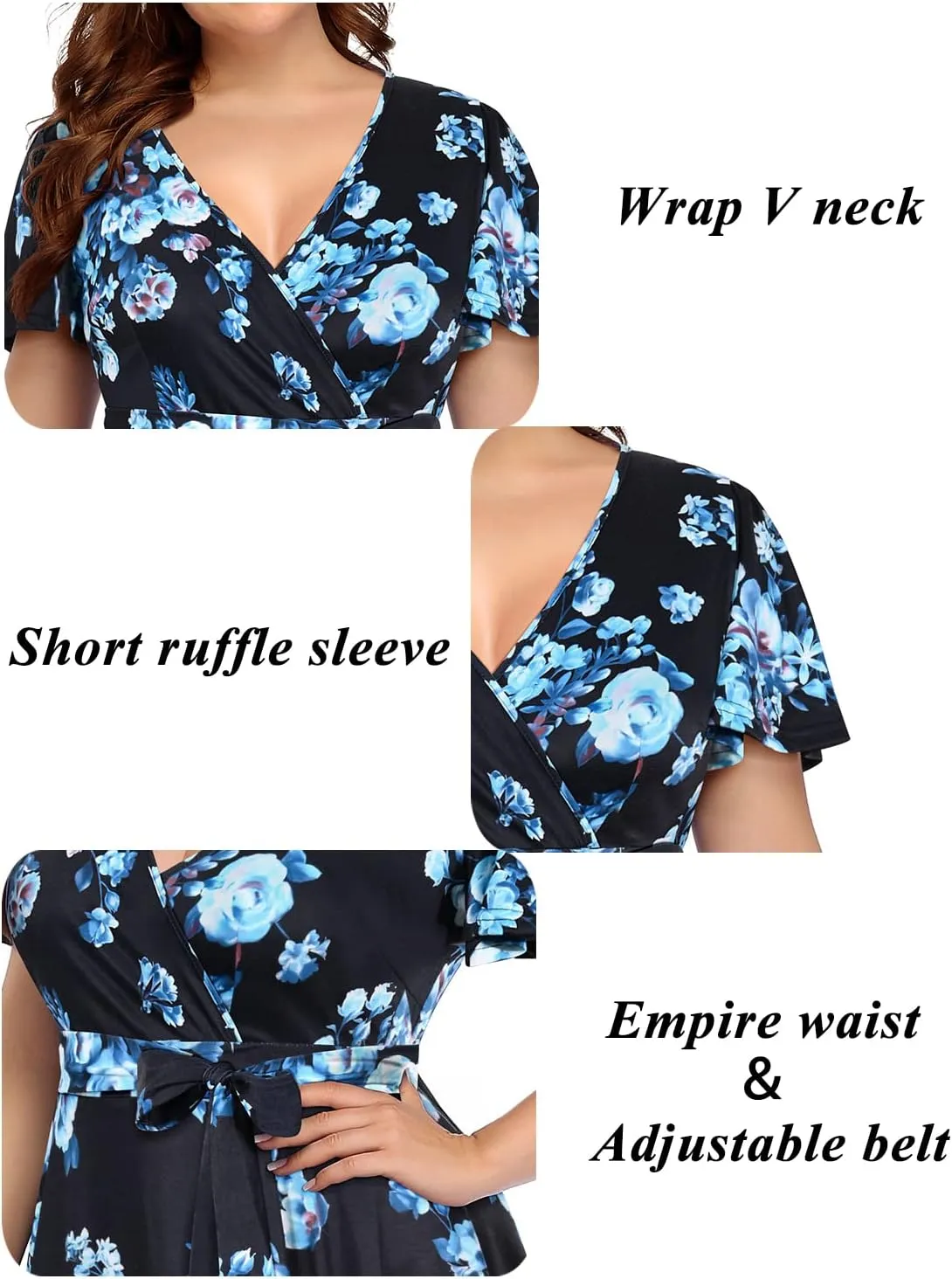 Pinup Fashion Women Plus Size Dresses Wedding Guest - Semi Formal Cocktail Wrap Empire Waist Midi Dress