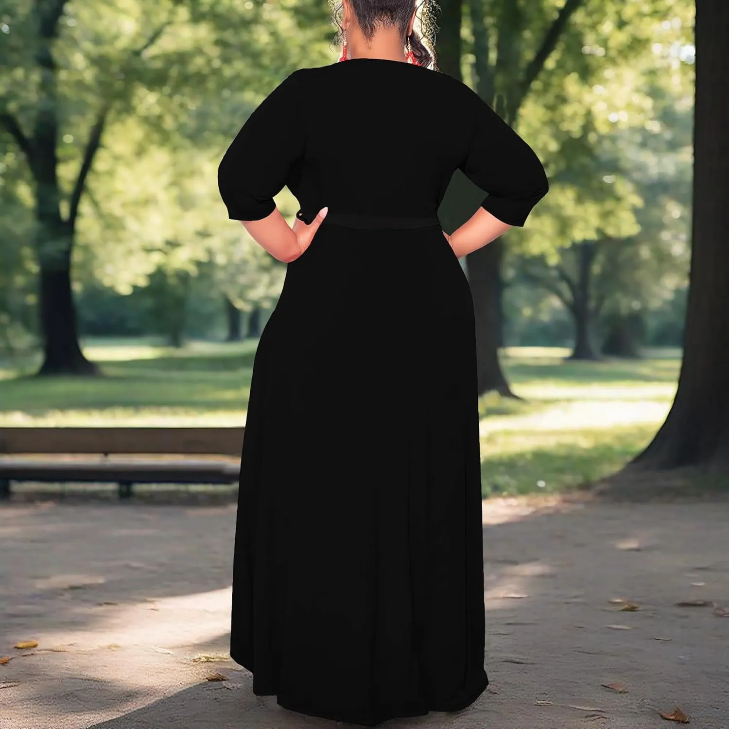 Plus Size Dresses for Curvy Women Summer Casual 3/4 Sleeve V Neck High Waist with Belt Sexy Wrap Cocktail Party Maxi Dress