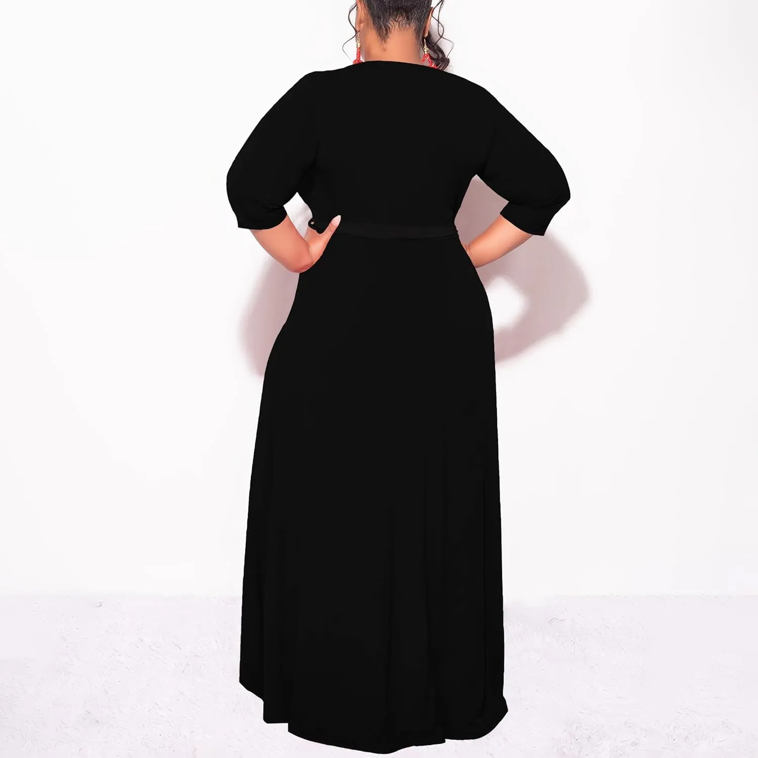 Plus Size Dresses for Curvy Women Summer Casual 3/4 Sleeve V Neck High Waist with Belt Sexy Wrap Cocktail Party Maxi Dress