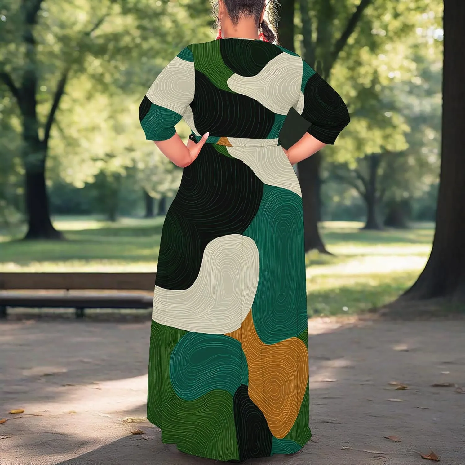 Plus Size Dresses for Curvy Women Summer Casual 3/4 Sleeve V Neck High Waist with Belt Sexy Wrap Cocktail Party Maxi Dress