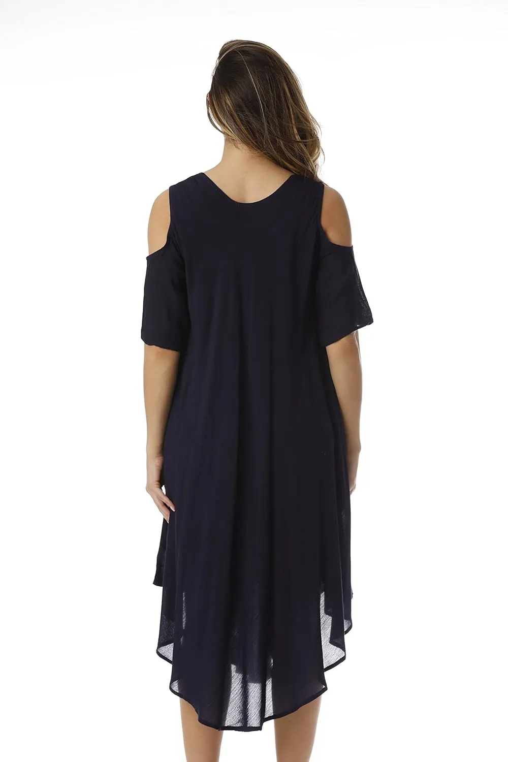 Riviera Sun Lace-Up Cold Shoulder Casual Dress with Tonal Embroidery