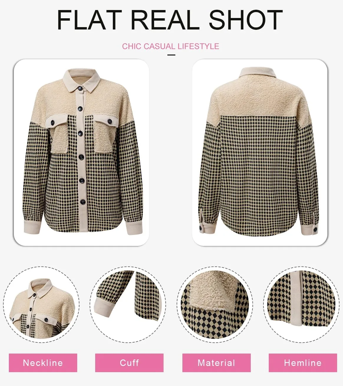 SHEWIN Shackets for Women 2024 Casual Long Sleeve Tops Button Down Plaid Fall Jackets